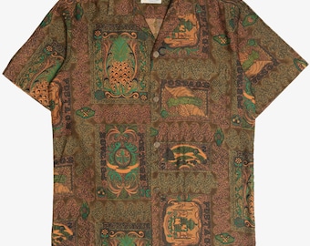 Late 40s / Early 50s Silk Japanese Edo Print Hookano Hawaiian