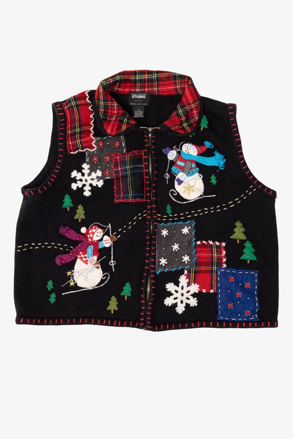 Vintage Black Studio Joy Snowmen Ugly Christmas Vest (1990s)