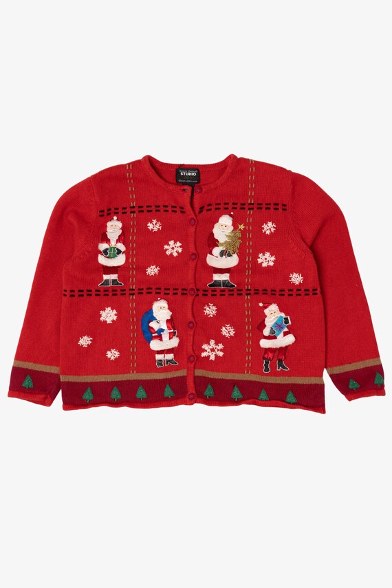 Vintage Red Studio Joy Santa Ugly Christmas Cardigan (1990s)