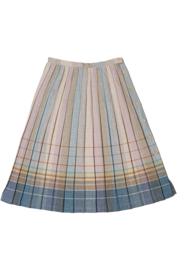 Vintage Pastel Striped Pleated Wool Skirt