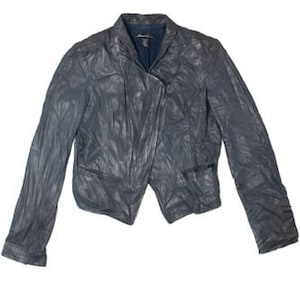 Cropped Slate Blue Kenneth Cole Leather Jacket