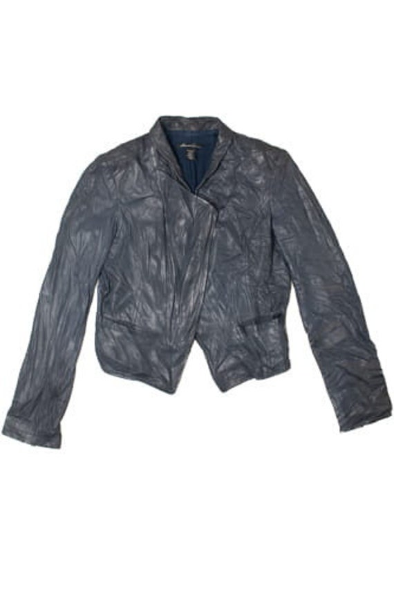 Cropped Slate Blue Kenneth Cole Leather Jacket - image 1