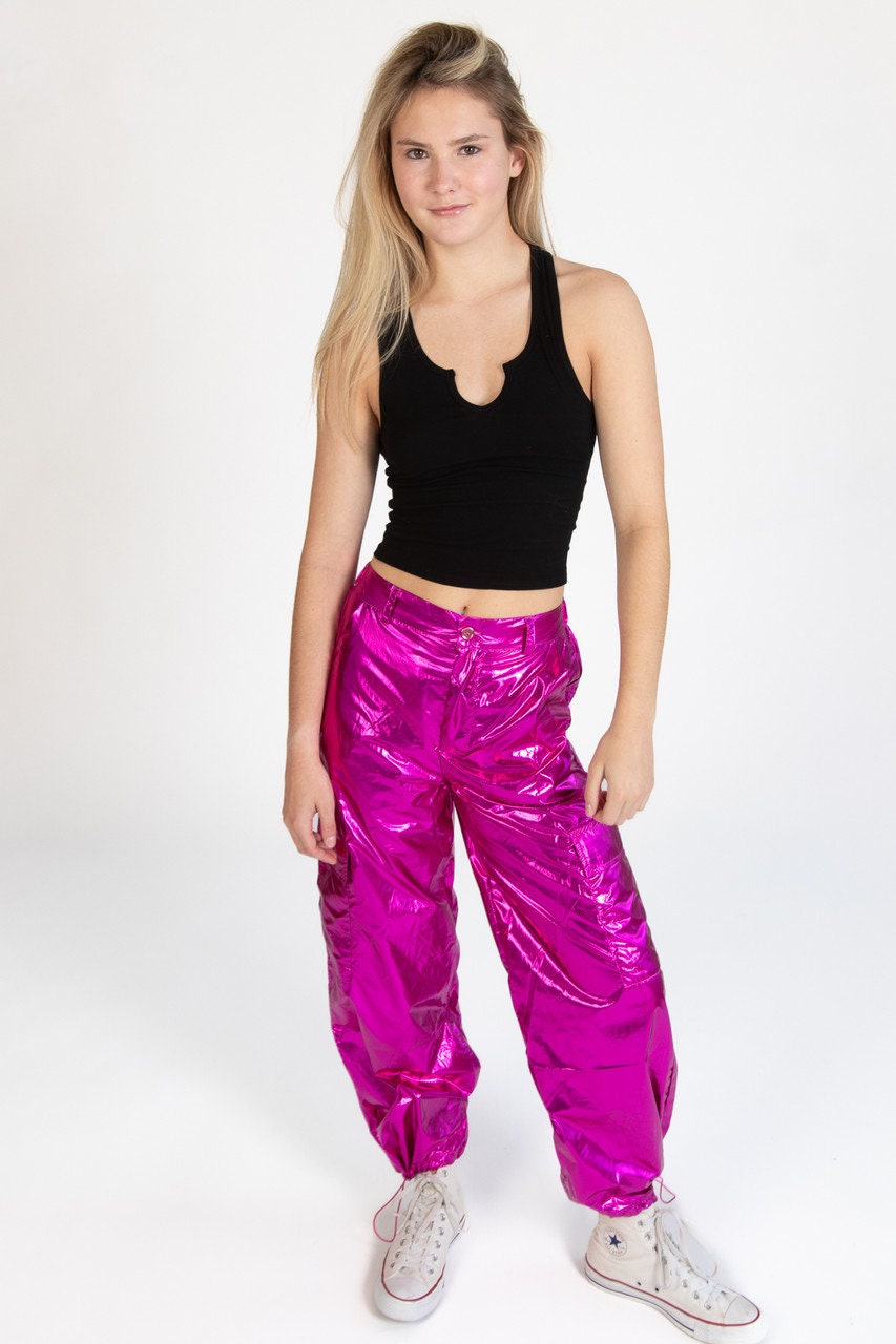 Fuchsia Metallic Parachute Pants - Etsy