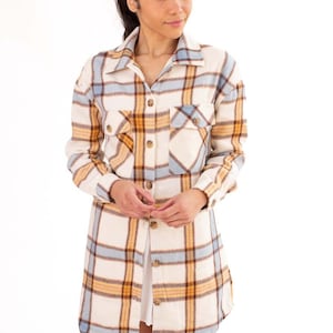 Long Blue Golden Plaid Shacket