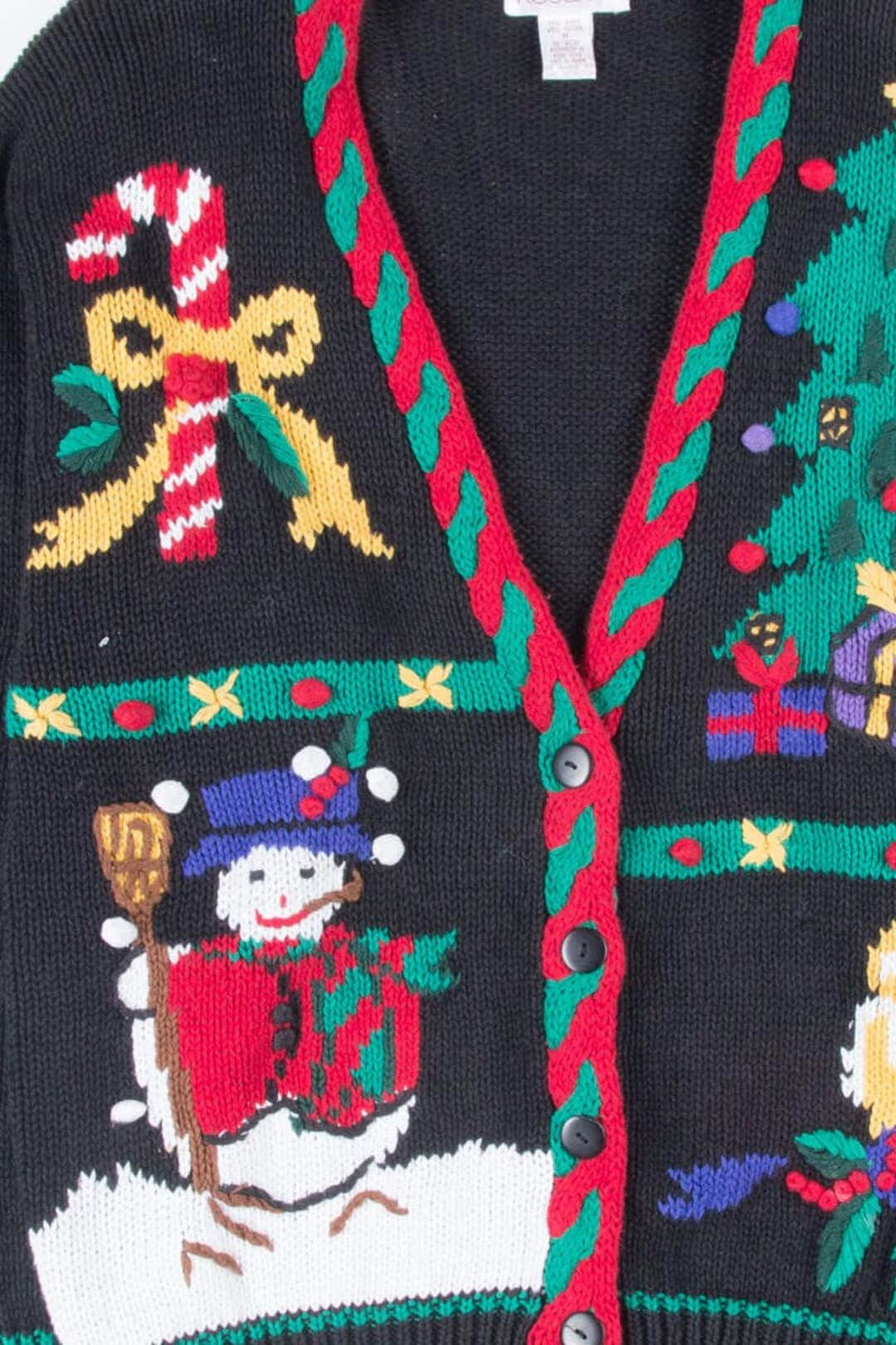 Cardigan Studio Joy 'Ugly Christmas Sweater' - Noir Avec Ornements Et Or - Taille M
