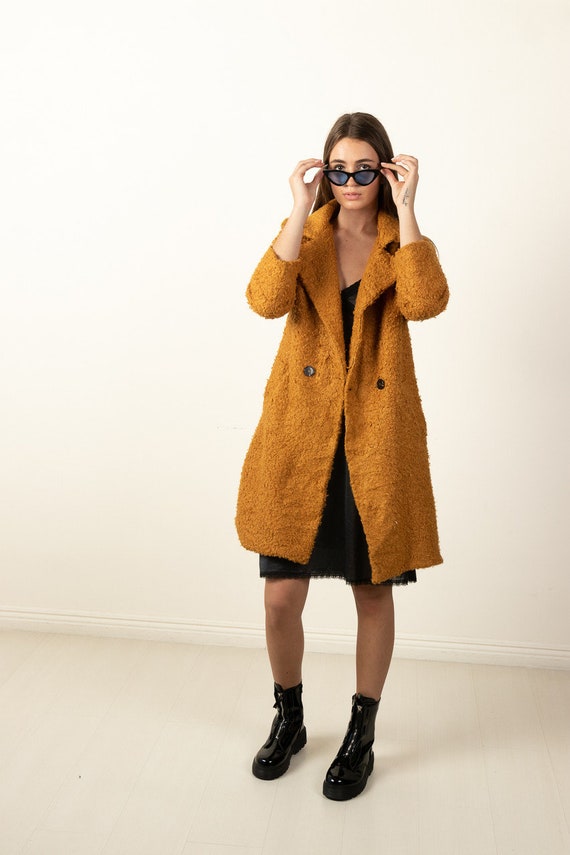 Teddy top coat mustard
