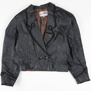 Black Rope Trim Double Button Leather Blazer