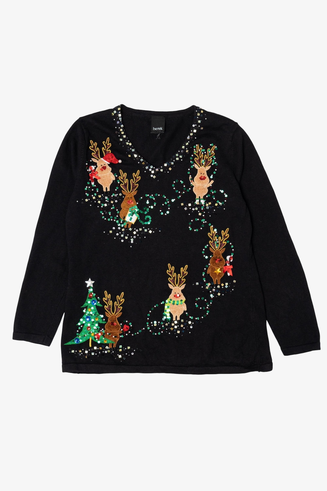 Vintage Black Berek Reindeer Christmas Pullover (1990s) - Etsy