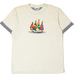 Vintage Nautical Sailing Striped Sleeve Hem T-Shirt