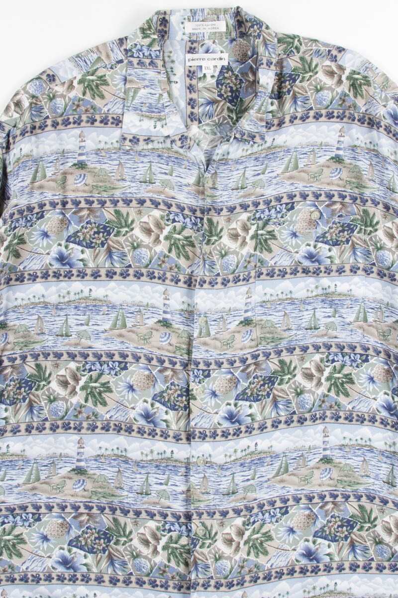 Chemise Hawaïenne Vintage Pierre Cardin - Bambou, Style îles, Taille L, Beige