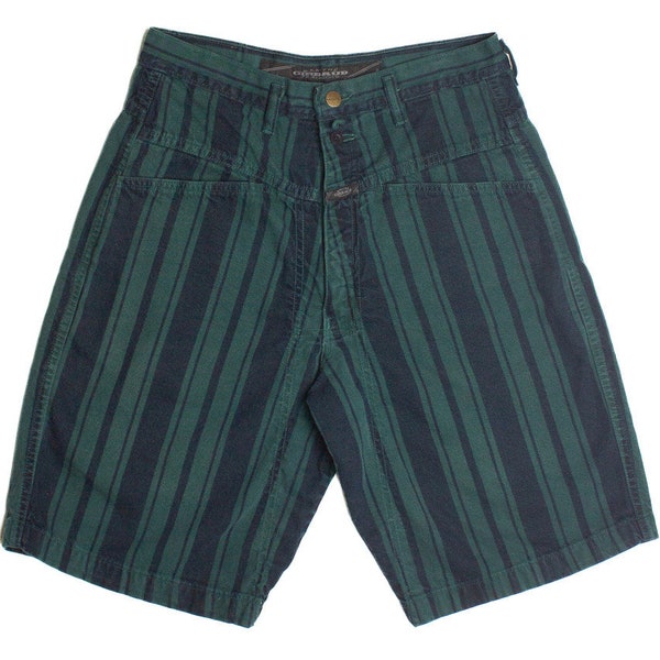 Vintage Navy Green Striped Marithe + Francois Girbaud High Waisted Shorts