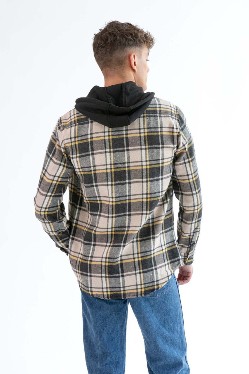 国内未入荷 EMOBROTHER - Stain Plaid Hooded Shirt Charcoal Yellow Hooded Flannel Shirt - Etsy