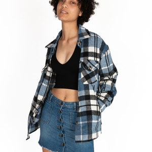 Black & Blue Plaid Oversized Shacket