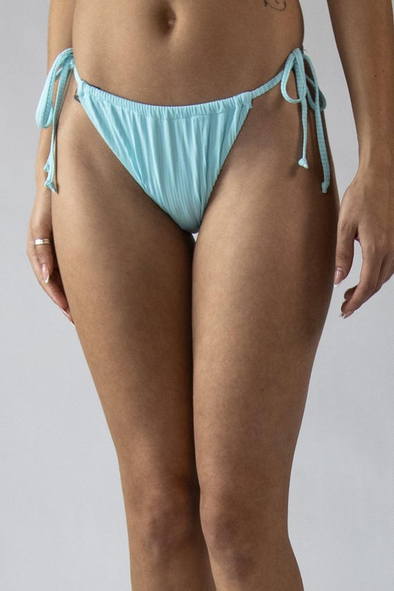 Cyan Ribbed String Bikini Bottom - image 2