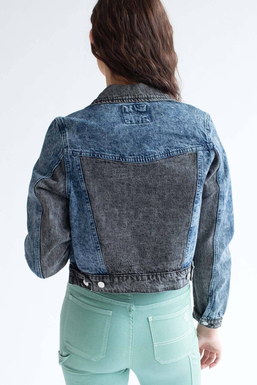 ブラックカラーブロックデニムジャケット - Etsy 日本