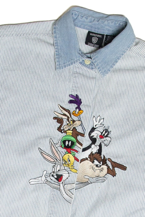 Vintage Looney Toons Embroidered Characters Button Up Shirt