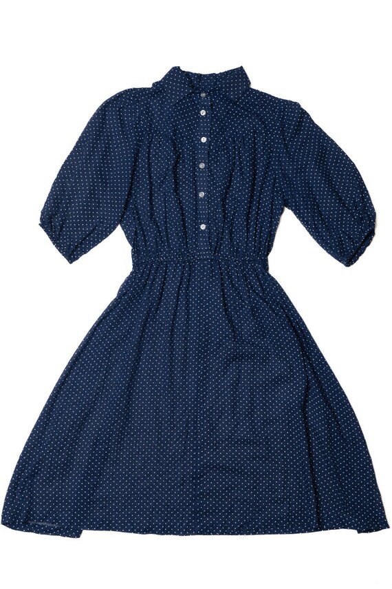 Vintage Navy Blue Swiss Dot Unlined Dress
