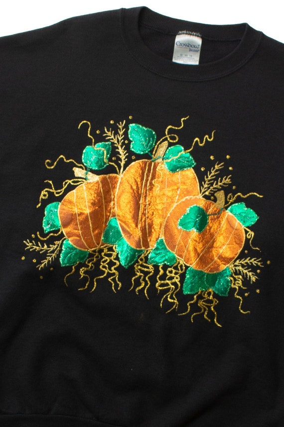 Vintage Foil Pumpkins Halloween Sweatshirt (1990s… - image 2