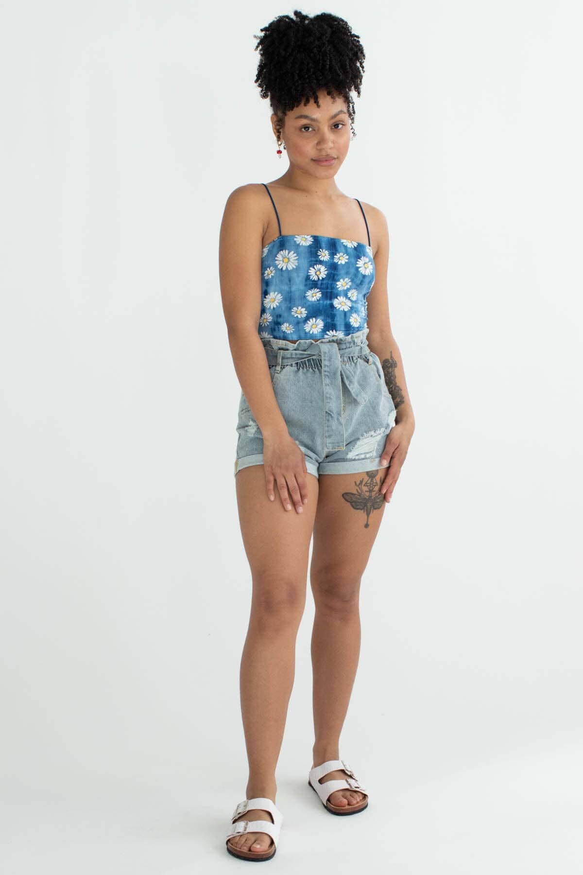 Light Wash Distressed Paper Bag Waist 
