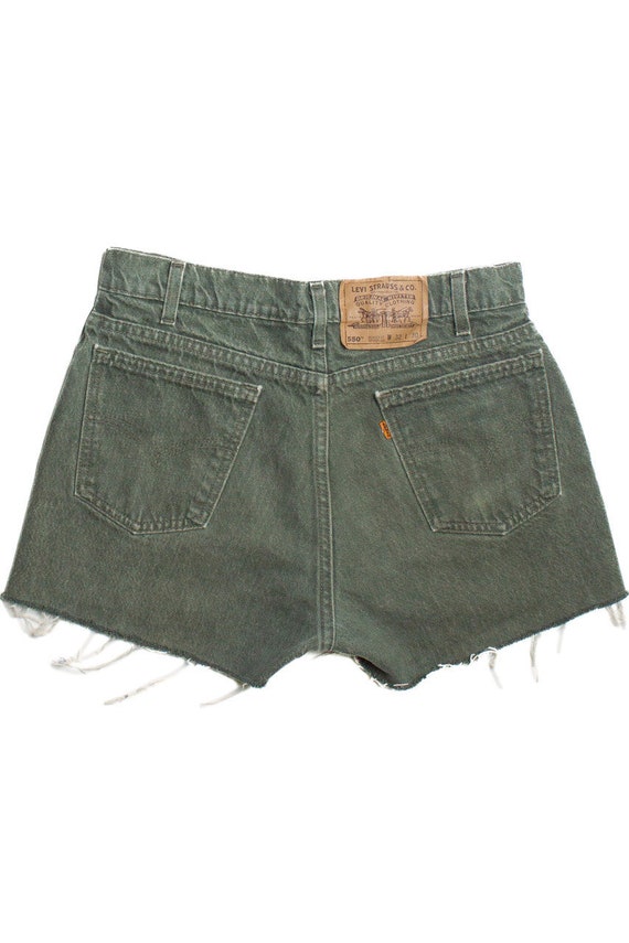 Vintage Levi's 550 Orange Tabs Green Cut Off Deni… - image 2