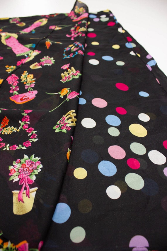 Vintage Black Flower & Polka Dot Layered Dress (1… - image 2