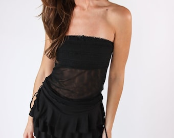 Ruffle Mesh Tube Top