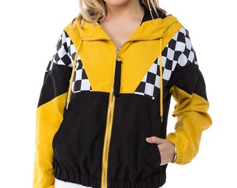 yellow checkerboard windbreaker