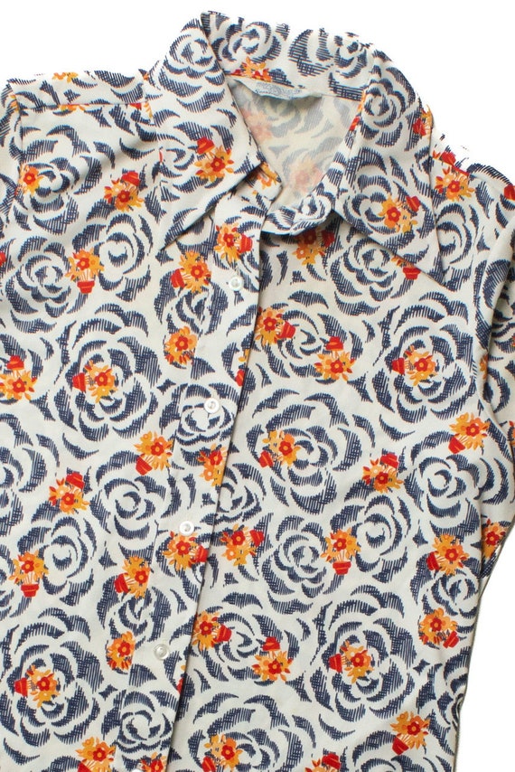 Vintage Polyester Floral Button Up Shirt (1970s) - image 2