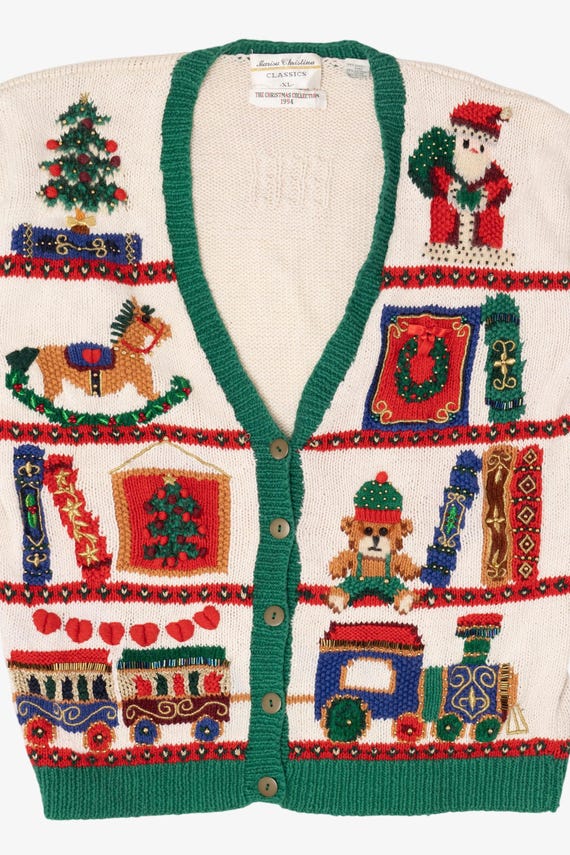 Vintage White Marisa Christina Toys Ugly Christmas Cardigan (1990s) View 6