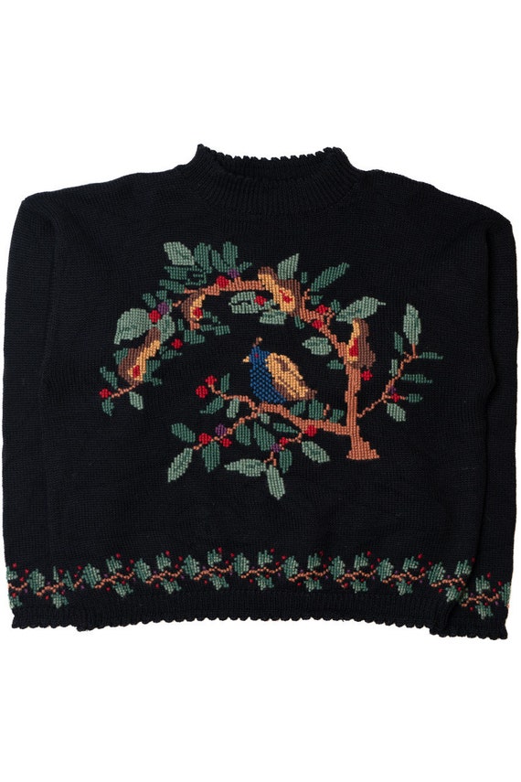 Vintage Bird Cross Stitch Embroidered Sweater