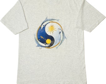 Vintage Yin Yang Sun & Moon Dolphin Graphic T-Shirt