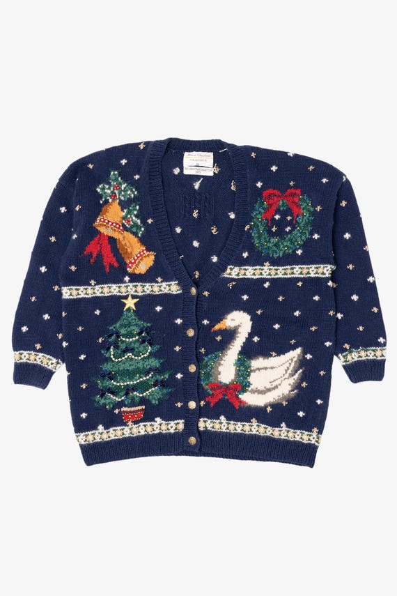Vintage Blue Marisa Christina Ugly Christmas Cardigan (1990s)