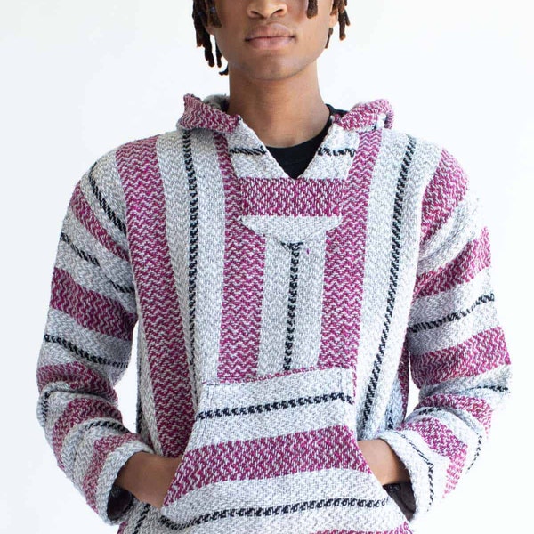 Cranberry Baja Hoodie Drug Rug Hoodie | Unisex Baja Beach Poncho (S-XL) | Comfy Hippie Hoodie | Recycled Cotton Festival Sweatshirt