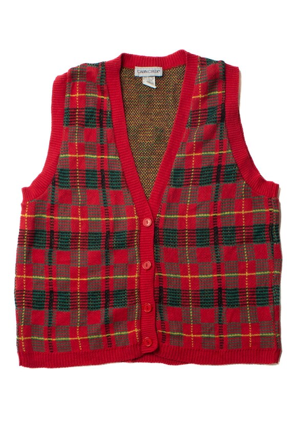 Vintage Red Plaid Sweater Vest (1990s)