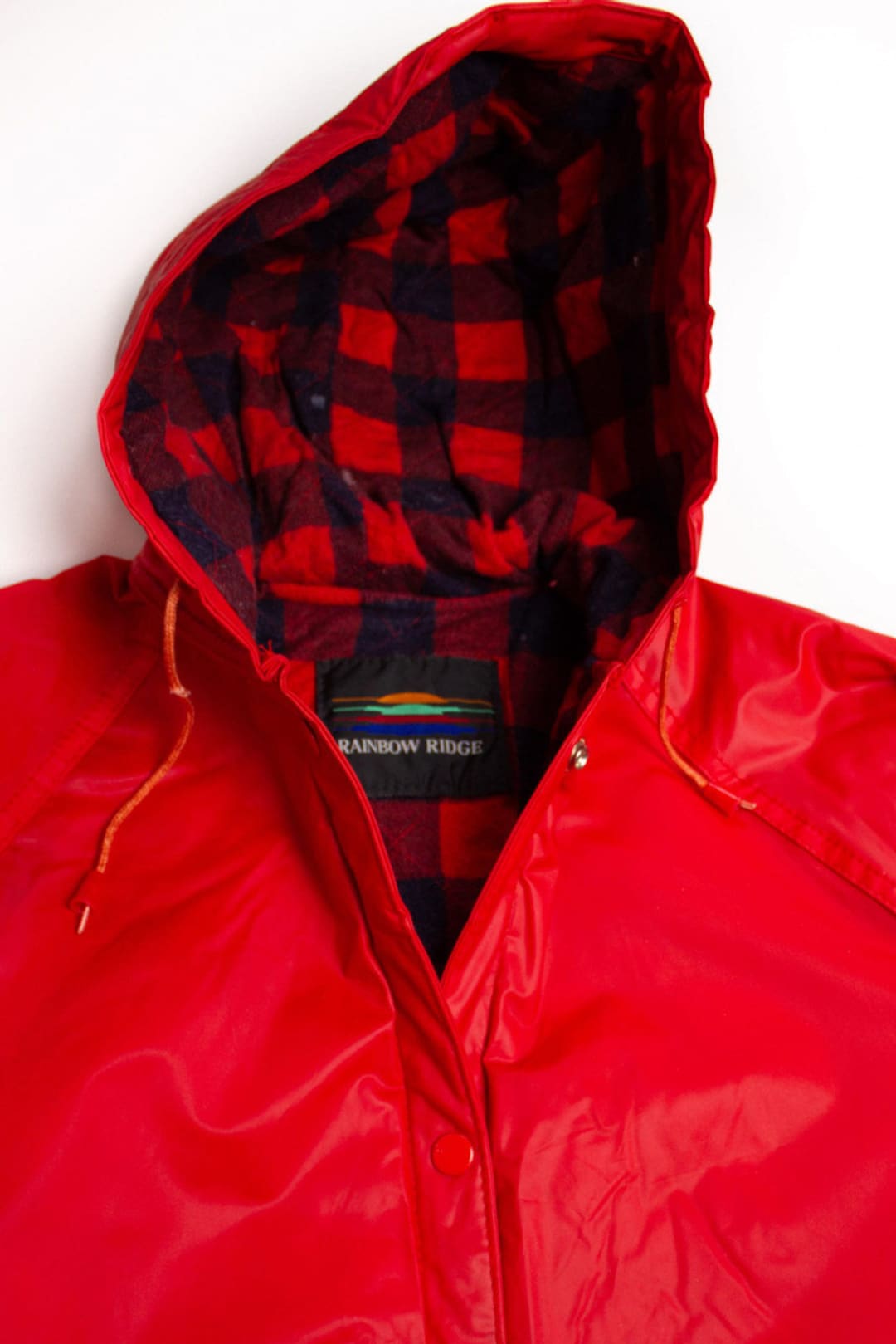 Vintage Red Flannel Lined Rain Jacket Etsy