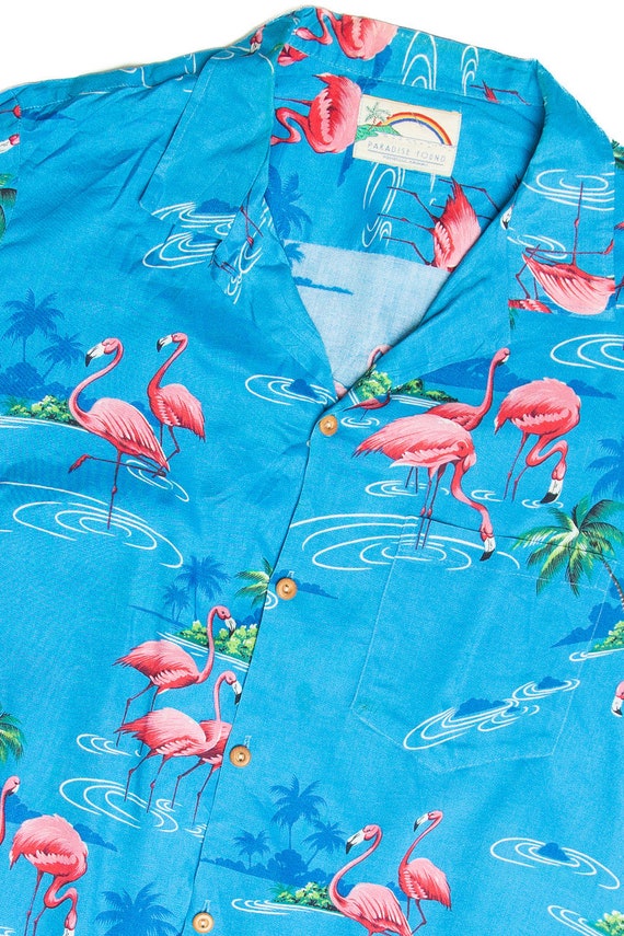 Vintage Paradise Found Flamingo Hawaiian Shirt - image 2