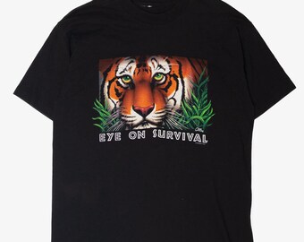Vintage 90s Human-i-tees Eye on Survival Tiger Graphic Black