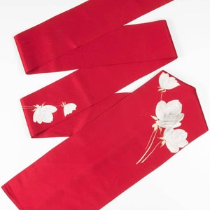 Vintage Red Embroidered Roses Nagoya Obi 107