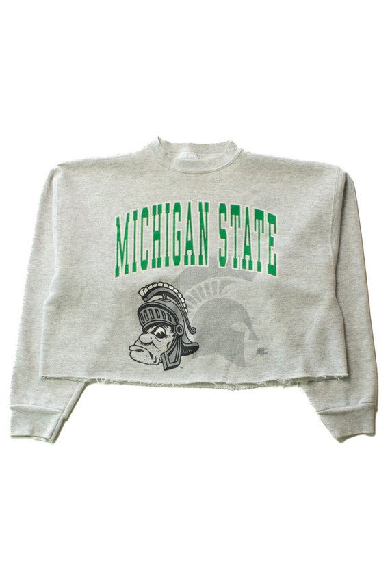 Vintage Cropped Michigan State Raw Hem Sweatshirt 