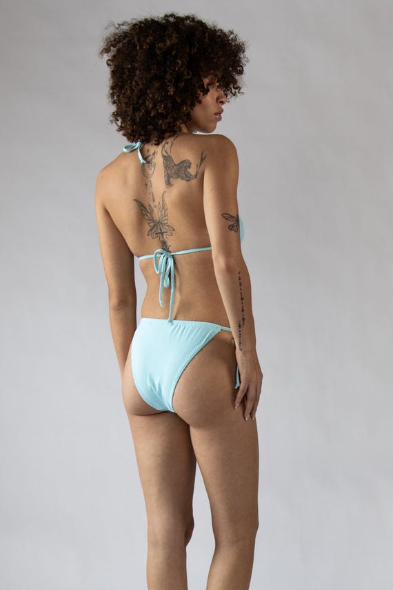 Cyan Ribbed String Bikini Bottom - image 8