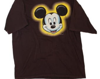 Vintage Disney Mickey Mouse Grey and Red Striped T-Shirt (8959)