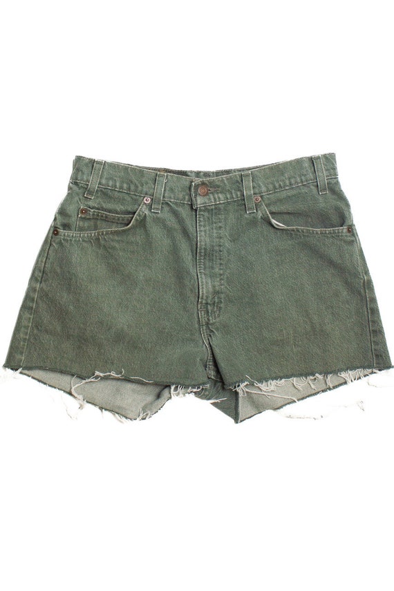 Vintage Levi's 550 Orange Tabs Green Cut Off Deni… - image 1