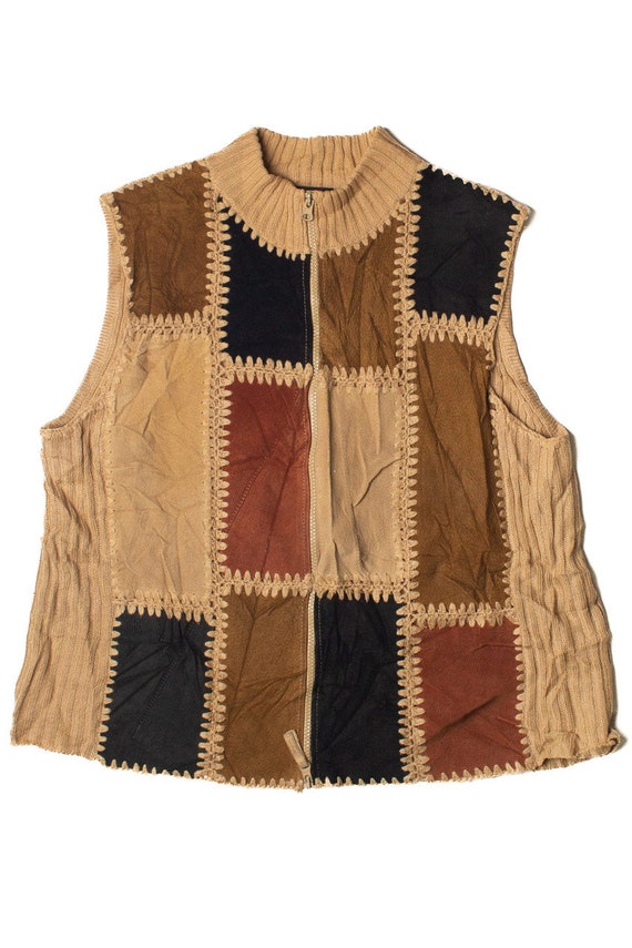 Vintage Leather & Crochet Patchwork Vest