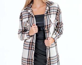 Long Brown Plaid Shacket