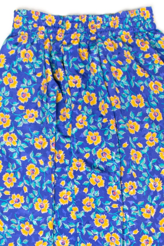 Vintage Blue & Yellow Floral Midi Skirt