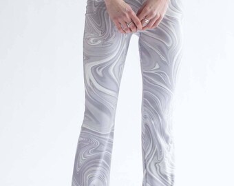 Grey Marble Print Bell Bottoms