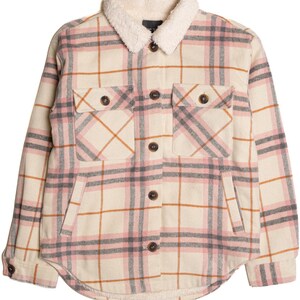 Ivory Sherpa Collar Plaid Trucker Jacket