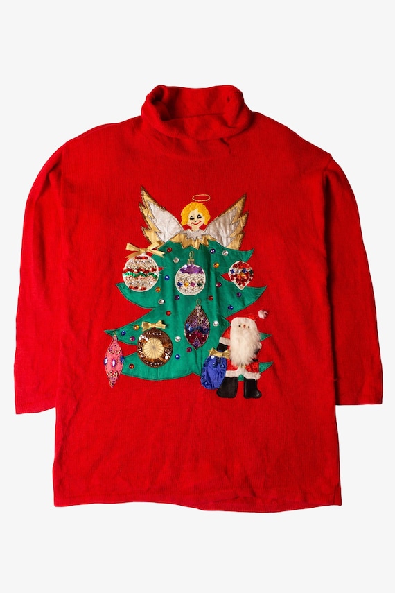 Vintage Angel Tree Turtleneck Christmas Sweater (1990s)