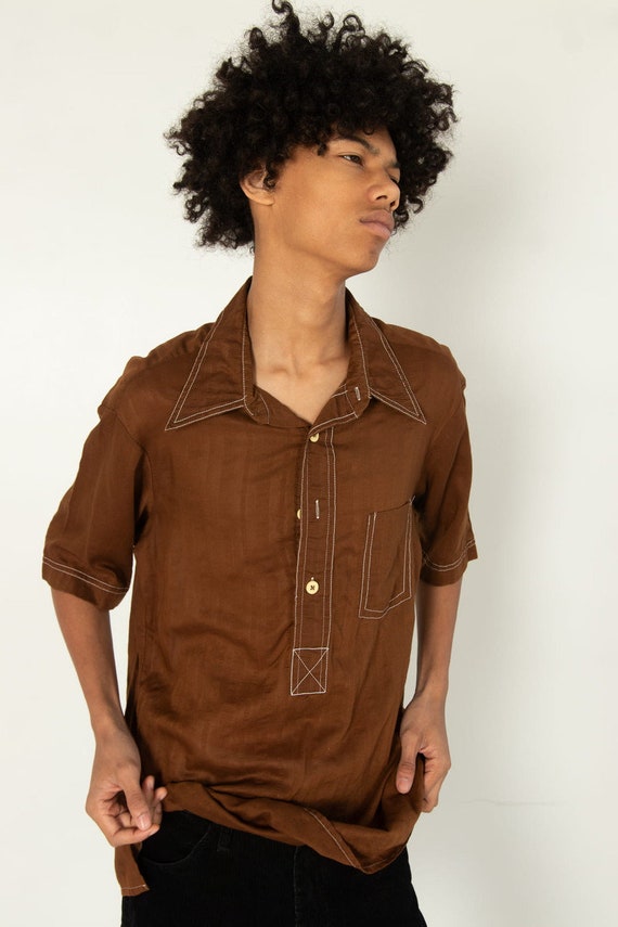 Vintage Brown Half Button Up Shirt (1970s)