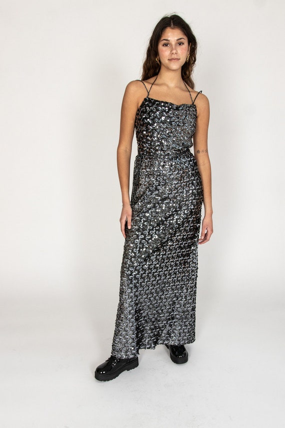 Vintage Norman Berg Black Sequin Dress - image 1